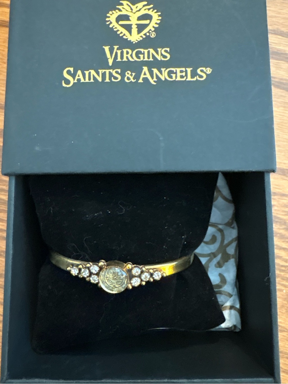 Virgins Saints & Angels Fay Winged Cuff. Gold Bracelet with Crystal Accents